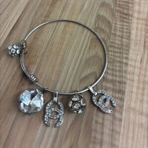 Silver-Tone Crystal Charm Bangle Bracelet
